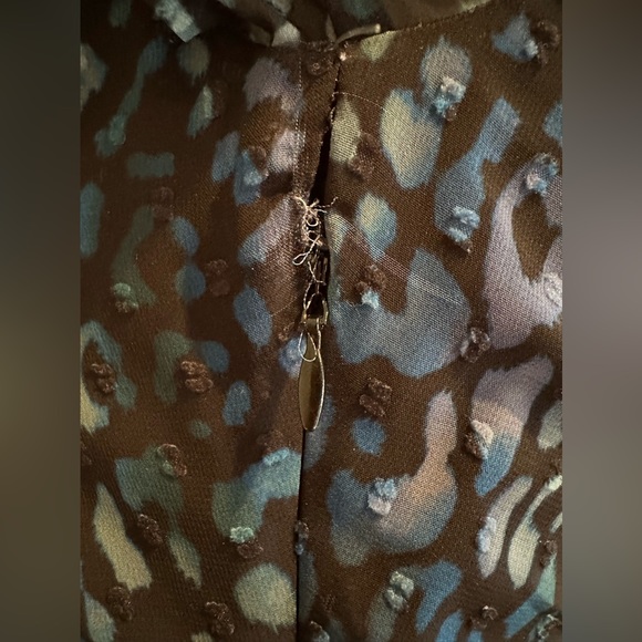 Laundry By Shelli Segal  Blue Cheetah Chiffon Sheer Mini Dress Tie On Neck - Picture 15 of 15